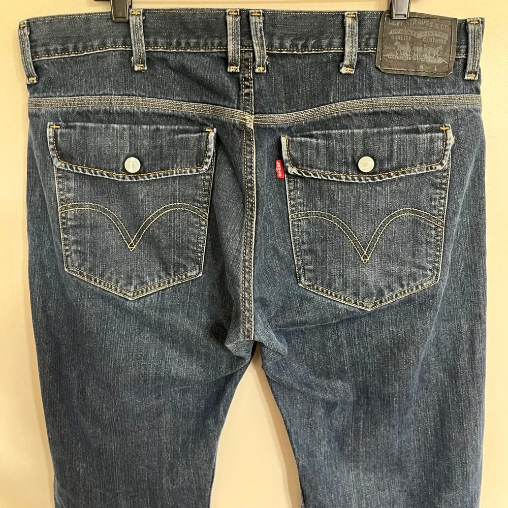 Levis 514 Slim Straight Leg Jeans Mens 38x34 Dark‎ Wash Blue Flap Pocket Denim